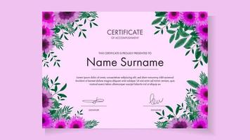 bloemenbloem certificaat van voltooiing excellentie aanwezigheidscursussen vector