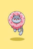 schattige kat met donut cartoon afbeelding vector