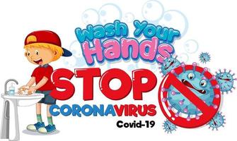 was je handen stop coronavirus banner met een jongen die handen wast vector