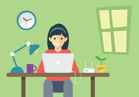 vrouwen die werken met een laptop in zijn kamer die online werken vector