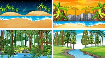 vier verschillende natuur horizontale scènes vector