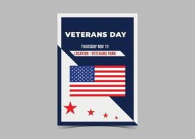 veteranen dag flyer ontwerp. flyer voor de viering van de Amerikaanse veteranendag vector