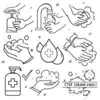 doodle set handen wassen. vector