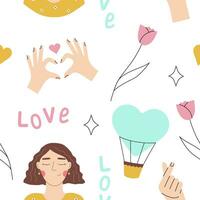 naadloos patroon met schattig meisje en zelf liefde concept. vector behang perfect voor vrouw blog, zelf liefde club of kunstmatig promo