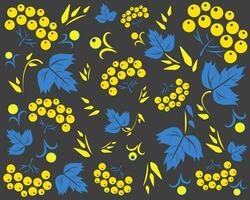 viburnum steekproef. blauw Geel kleur. oekraïens symbolen. Oekraïne. oh, Daar is een rood viburnum in de weide vector