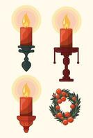 reeks van Kerstmis kaarsen. rood kaarsen en Kerstmis lauwerkrans. vlak stijl. vector