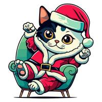 schattig kat met de kerstman claus kostuum vector