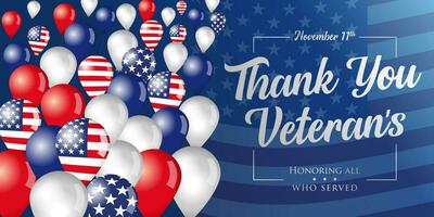 dank u veteranen uitdrukking en vliegend ballonnen vector