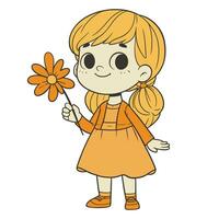 tekenfilm weinig schattig meisje Holding een bloem illustratie vector