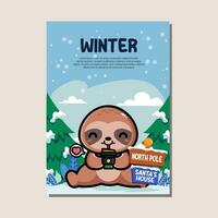 poster sjabloon voor winter met schattig luiaard vector