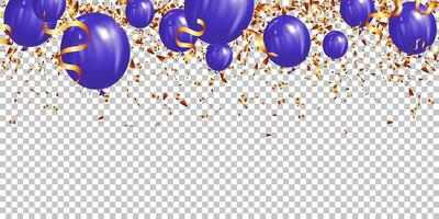 halloween kaart met Purper ballonnen en goud confetti vector illustratie voor kinderen vakantie ontwerp, decoratie, banier