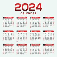 2024 nieuw jaar rood en zwart helling kleurrijk kalender vector