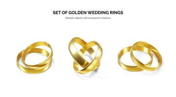 reeks van gouden bruiloft ringen. paar glimmend realistisch goud ringen. vector illustratie