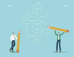 planning en bijhouden vooruitgang van werk werkwijze, geslaagd voltooiing van taken Aan manier naar bereiken doelen of voltooien projecteren, strategie naar overwinnen moeilijkheden, mensen met potloden in de buurt de regeling. vector