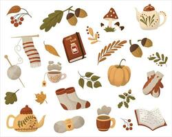 een reeks van herfst pictogrammen. de elementen van de herfst seizoen zijn ideaal voor ansichtkaarten, affiches, uitnodigingen, en een reeks van stickers. vector illustratie