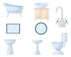badkamer reeks wastafel, toilet en spiegel. vector illustratie.