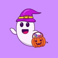 vector illustratie van halloween geest draag- een snoep mand