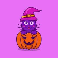 vector illustratie van kat vieren halloween in een eng pompoen