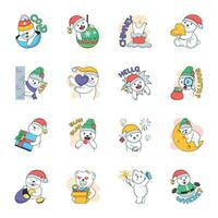 modieus verzameling van Kerstmis viering vlak stickers vector