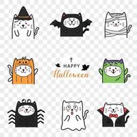 schattige kat in halloween kostuum cartoon collectie. vector