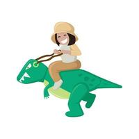 vector illustratie van een weinig jongen vervelend een schattig dinosaurus kostuum, t-rex, Vrolijk, glimlach