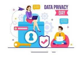 gegevens privacy dag vector illustratie Aan januari 28 met slot Aan de scherm voor schild informatie document in vlak tekenfilm achtergrond ontwerp