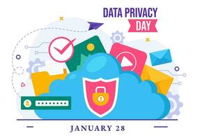 gegevens privacy dag vector illustratie Aan januari 28 met slot Aan de scherm voor schild informatie document in vlak tekenfilm achtergrond ontwerp