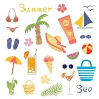 strandaccessoires set voor zomervakantie, pictogrammen vector