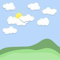 wolk, zon en heuvel zomer landschap. blauwe lucht vector