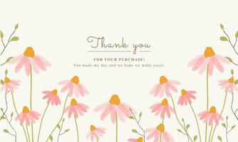 dank u kaart met waterverf roze madeliefje bloemen en blad. esthetisch bloemen achtergrond ontwerp voor ieder groet kaart, viering kaart, bruiloft, uitnodiging, douche Aankondiging kaart vector