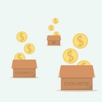 vallend munten geld in doos liefdadigheid en bijdrage concept vector illustratie