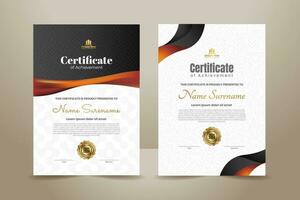 premie luxe certificaat sjabloon ontwerp met zwart en glimmend rood ornament. vector illustratie