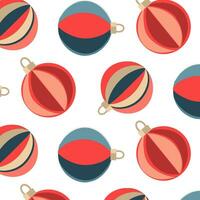 Kerstmis naadloos patroon met ronde gestreept Kerstmis boom speelgoed Aan een wit achtergrond. een helder ronde figuur in blauw en rood kleuren. vector herhalen vlak illustratie