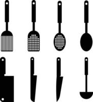 zwarte keukenartikelen instellen pictogrammen vector