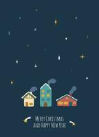 Kerstmis groet kaart met winter thema's, blauw achtergrond en de tekst vrolijk Kerstmis en gelukkig nieuw jaar vector