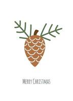 Kerstmis groet kaart met een ananas met twee takken, wit achtergrond en de tekst vrolijk Kerstmis vector