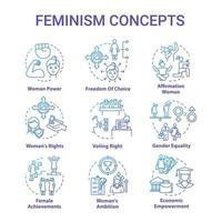 feminisme blauwe concept iconen set vector