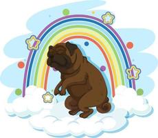 schattige hond op de wolk met regenboog vector