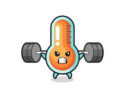 thermometer mascotte cartoon met een barbell vector