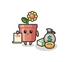 karakter cartoon van zonnebloem pot als accountant vector