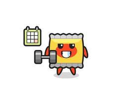 snack mascotte cartoon fitness doen met dumbbell vector