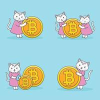 schattig kattenkarakter met muntenverzameling vector