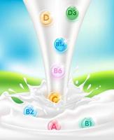 melk met vitamine en mineralen zijn belangrijke voedingsstoffen in melk. vector