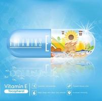 vitamine e capsules blauw, fruit en groenten. vector