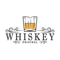 wijnoogst premie whisky logo etiket met glas of bier. voor drankjes, bars, Clubs, cafés, bedrijven. vector