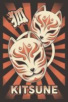 retro japanse vos masker kitsune poster vector