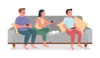 ouders en tiener ontspannen met semi-platte kleurenkarakters van videogames vector