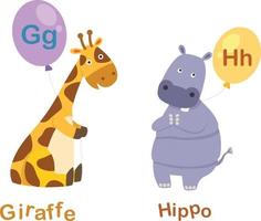 illustratie geïsoleerde alfabet letter g-giraf, h-nijlpaard vector