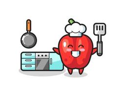 rode paprika karakter illustratie als een chef-kok aan het koken is vector