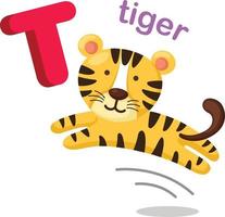 illustratie geïsoleerde alfabet letter t tiger vector